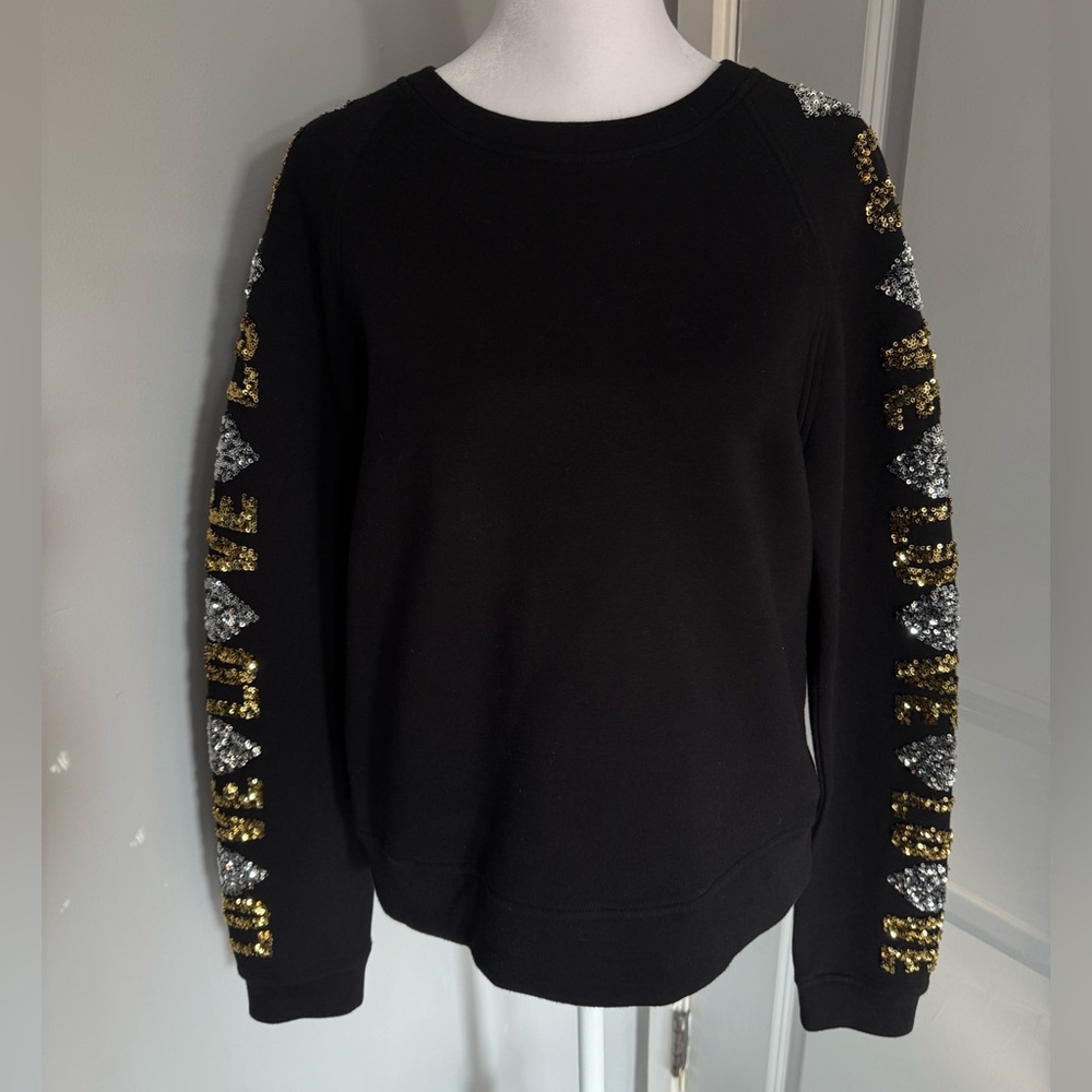 Maje Topaz "Love" Sequin-Sleeve Sweatshirt